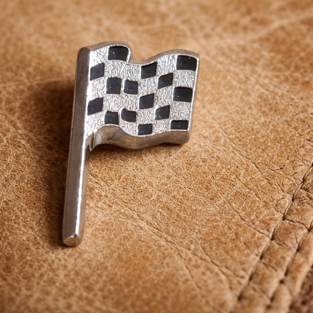 Checkered Flag Silver Black Vintage Lapel Pin